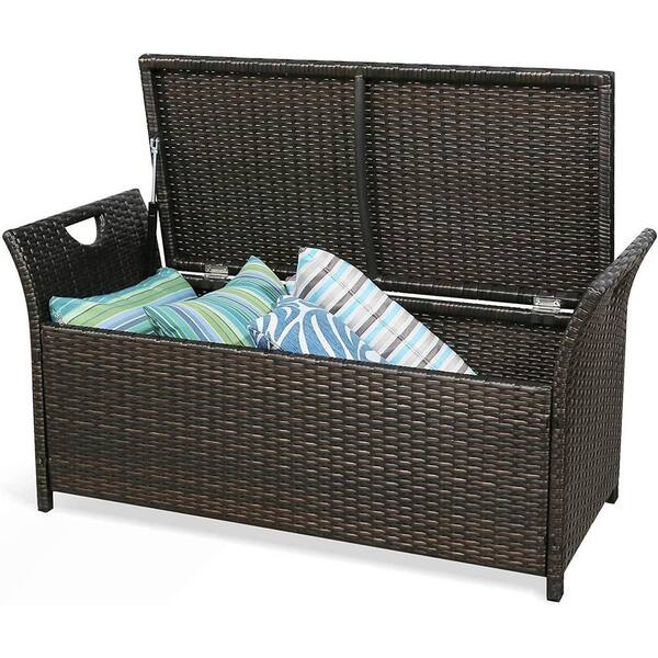 TIRAMISUBEST Wicker Outdoor Storage Stool Storage Bench Deck