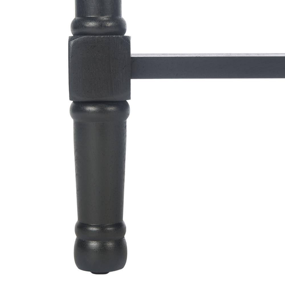 Elegant Black Metal and Wood Console Table with Carved Storage Drawers