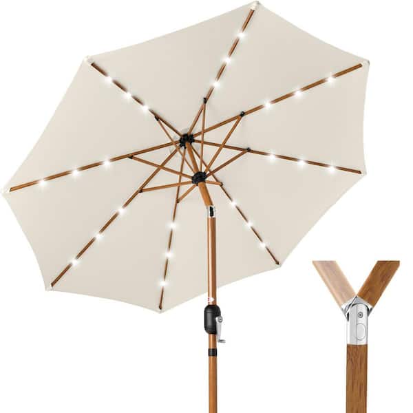 10 ft. Solar LED Lighted Tilt Patio Umbrella with UV-Resistant Fabric in Ivory