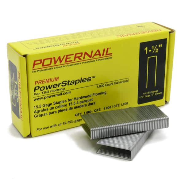 POWERNAIL PowerStaples 1-1/2 in. Leg x 1/2 in. Crown x 15-1/2-Gauge Steel Hardwood Flooring Staples (1,000-Pack)
