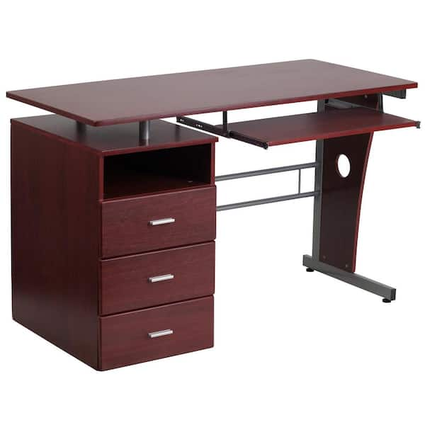 48 inch Computer Desk with Keyboard Tray, Modern Home Office Desk with Shelf & Drawers, Study Desk for Student, Rustic Brown, Size: 47