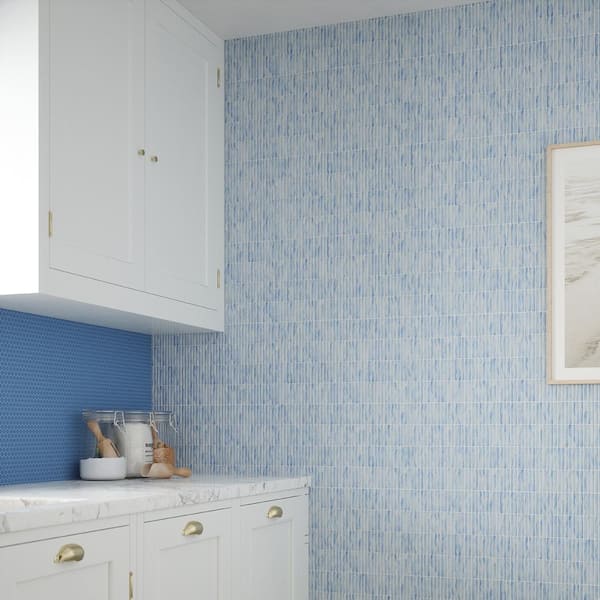 Doric Macaubas 11.5 in. x 11.875 in. Stack Blue/White Matte Glass Wall Mosaic Tile (14.22 sq. ft./Case)