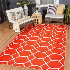 Miami Orange and White 10 ft. x 14 ft. Folded Reversible Recycled Plastic Indoor/Outdoor Area Rug-Floor Mat