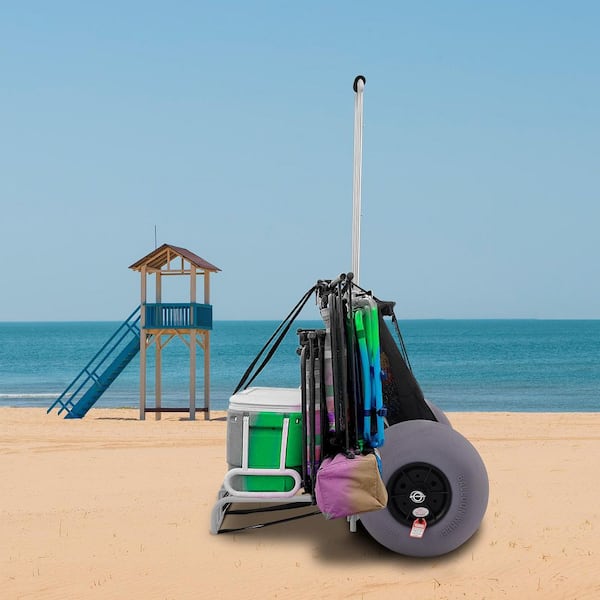 VEVOR Beach Carts for Sand, 14 x 14.7 Cargo Deck, w/ 13 TPU Balloon Wheels, 165lbs Loading Capacity Folding Sand Cart & 29.