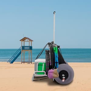 Beach Carts 29.5 in. to 49.2 in. Height Folding Sand Cart 165 lbs. Loading with 13 in. TPU Balloon Wheel for Picnic Fish