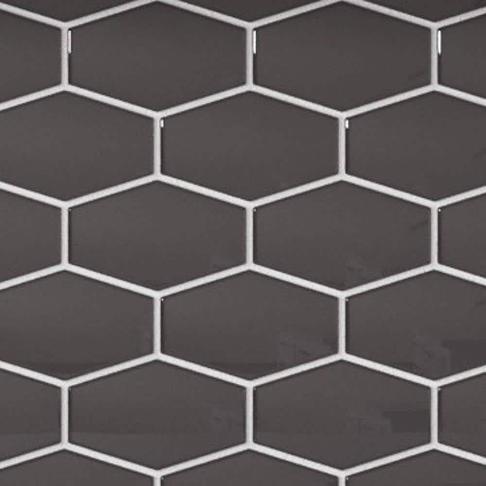 Carbon Gloss Elongated Hexagon Glass Mosaic Tile 11x11