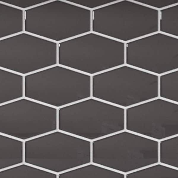 CRUZ BAY STUDIO Long Hex 11 in. x 10.6 in. Carbon Gloss Glass Mesh-Mounted Mosaic Tile (9.02 sq. ft./Case)
