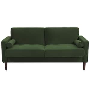 63.3 in. Straight Arm Corduroy Fabric Upholstered Rectangle 2-Seater Sofa in. Green with Wood Legs