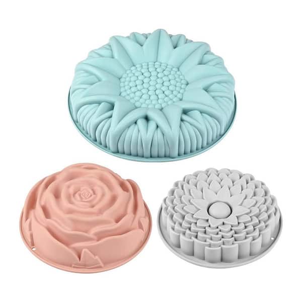 3 Pack Flower Shape Silicone 6-Cup Cake Mold Food Grade Nonstick Baking Pan for Cake Bread Pie Jello Tart