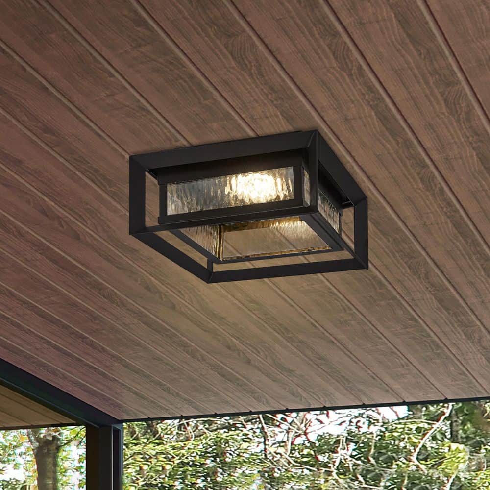 Matte Black Glass LED Outdoor Ceiling Light