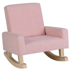 Legs Pink Kids Rocking Chair Children Armchair Linen Upholstered Sofa With Solid Wood