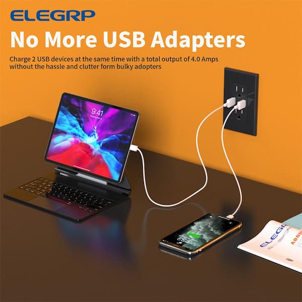 ELEGRP 4.0 Amp USB Outlet, Dual Type A In-Wall Charger with 15 Amp