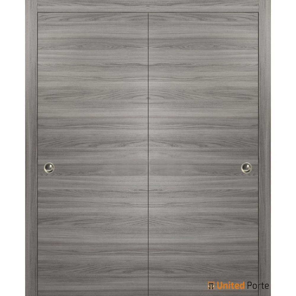 Bypass Closet Doors 72 x 80 inches with Hardware, Planum 0010 Chocolate  Ash, Wheels Pulls Rails