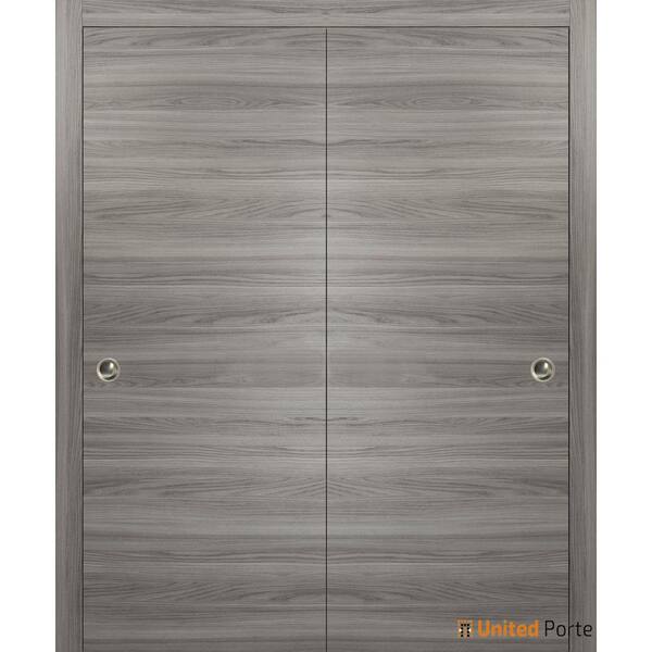 Planum 0010 56 in. x 80 in. Flush Grey Matte Finished Wood Sliding Door with Closet Bypass Hardware