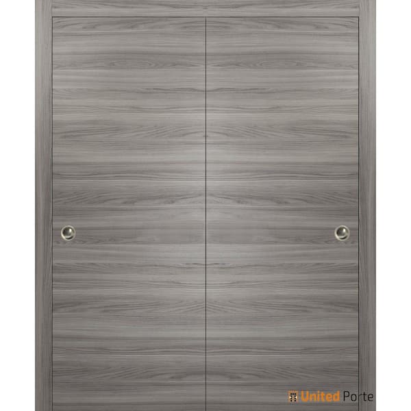 Assembly Required 56 in. x 84 in. Flush Grey Matte Finished Wood Sliding Door with Closet Bypass Hardware
