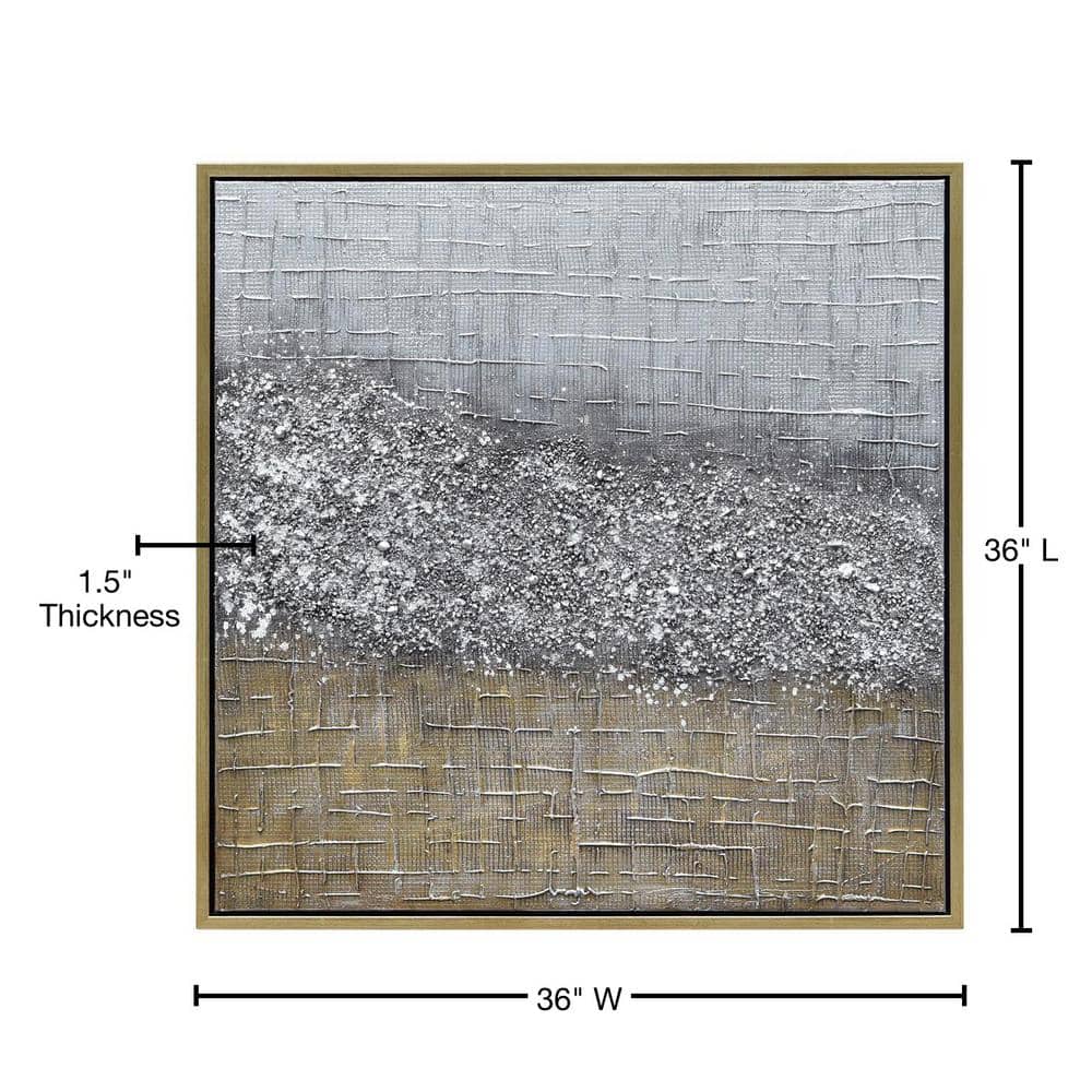 Empire Art 36" Square Textured Metallic Abstract Canvas with Gold Frame