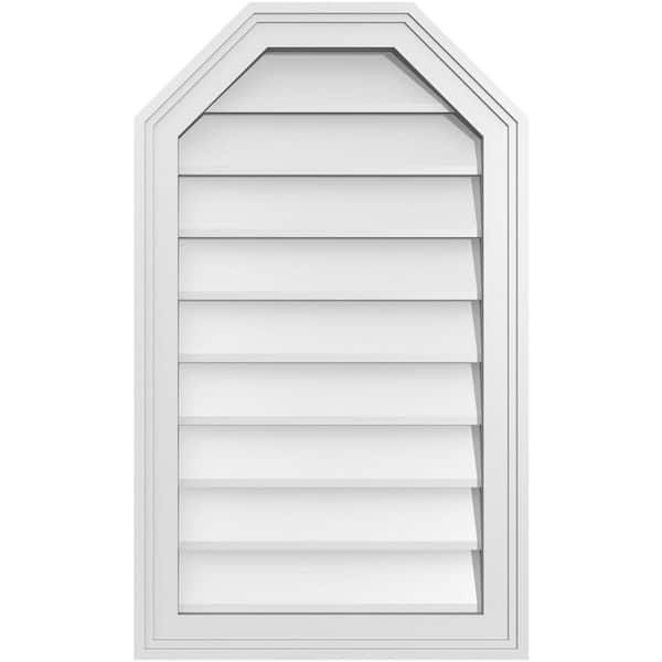 Ekena Millwork 18 in. x 30 in. Octagonal Top Surface Mount PVC Gable Vent: Decorative with Brickmould Frame