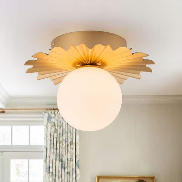 HUOKU Ceder 1-Light 11.8 in.W Paint Gold Flush Mount Modern Globe