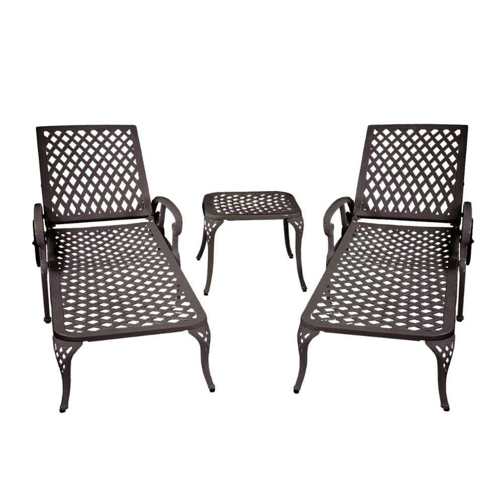 Brown Aluminium Cast Outdoor Lounge Chair Set of 2 Adjustable Backrest Rolling Wheels All-weather Cross Weave Polyester price history on PriceWatchPro