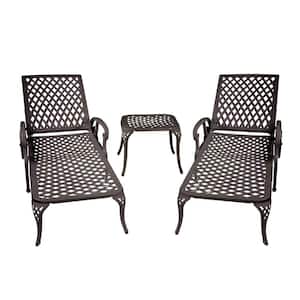 Brown Aluminium Cast Outdoor Lounge Chair Set of 2 Adjustable Backrest Rolling Wheels All-weather Cross Weave Polyester