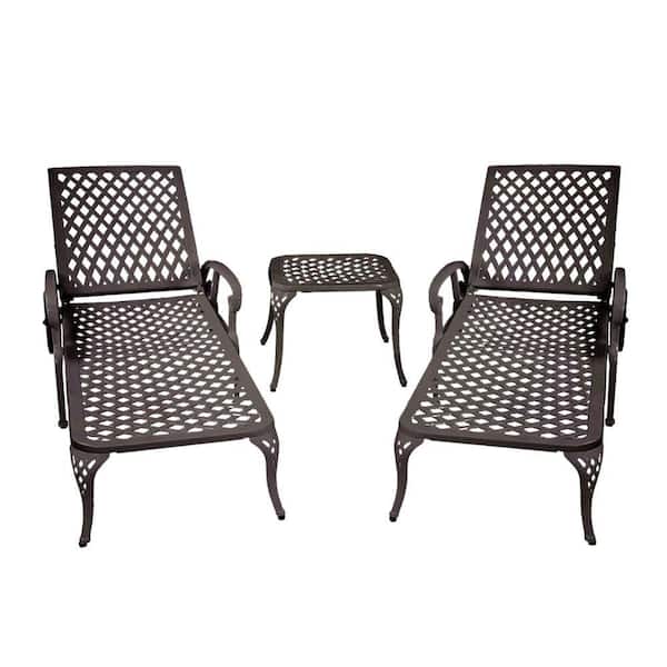 Brown Aluminium Cast Outdoor Lounge Chair Set of 2 Adjustable Backrest Rolling Wheels All-weather Cross Weave Polyester