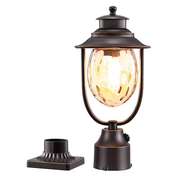 16.3 in. 1-Light Black Aluminum Dusk to Dawn Hardwired Outdoor Waterproof Pier Mount Light with No Bulbs Included