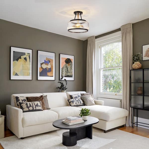 Kost 11.8 in. 3-Light Flush Mount Ceiling Lights with Ribbed Glass Shade