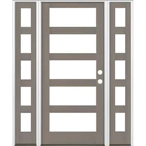 70 in. x 96 in. Modern Hemlock Left-Hand/Inswing 5-Lite Clear Glass Grey Stain Wood Prehung Front Door with Sidelites