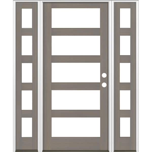 Krosswood Doors 70 in. x 96 in. Modern Hemlock Left-Hand/Inswing 5-Lite Clear Glass Grey Stain Wood Prehung Front Door with Sidelites