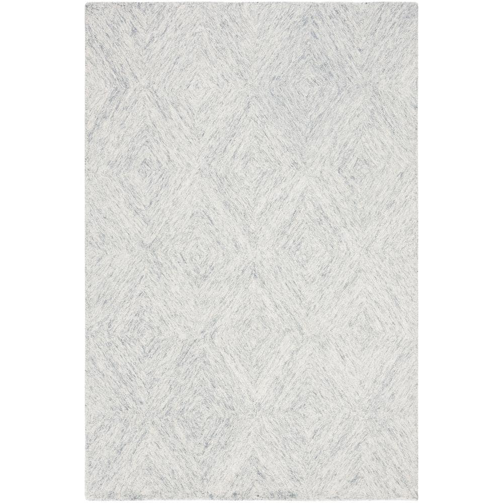 Handmade Gray Geometric Tufted Wool Area Rug, 4' x 6'