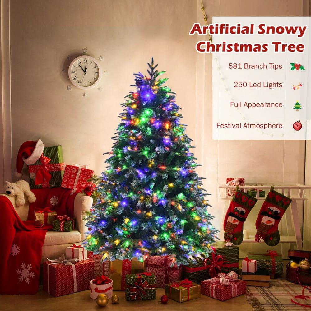 5 ft Green Pre-Lit LED Snowy Hinged Christmas Tree with Multi-Color Lights