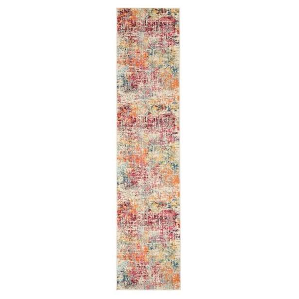 2 ft. x 10 ft. Orange and Pink Abstract Distressed Non Skid Runner Rug