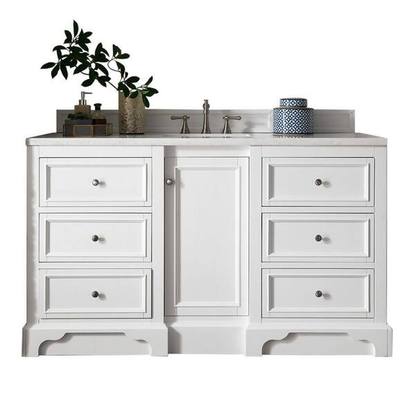 James Martin Vanities De Soto 61.3 in. W x 23.5 in. D x 36.3 in. H Bathroom Vanity in Bright White with Classic White Quartz Top