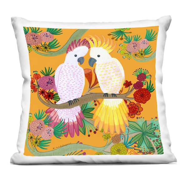 Stupell Industries Bright Cockatoos and Foliage Orange Abstract Polyester 18 in. x 18 in. Throw Pillow