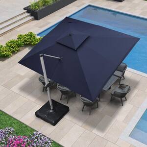 10 ft. x 13 ft. High-Quality Aluminum Cantilever Polyester Outdoor Patio Umbrella with Stand in Navy Blue