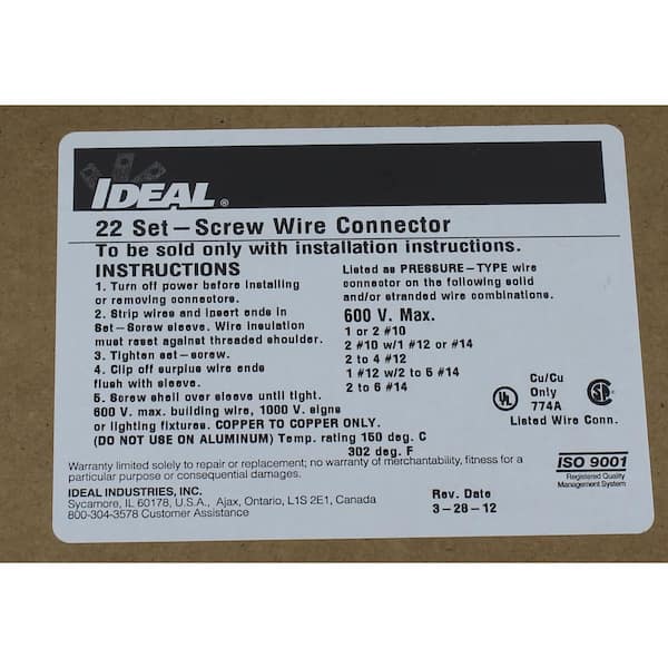 IDEAL 10 Set-Screw Wire Connector (100 per Box) 30-210 - The Home Depot