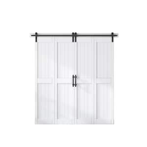 72 in. x 84 in. MDF Bi-Fold Barn Door with Hardware Kit, Covered with Water-Proof PVC Surface, White, H-Frame