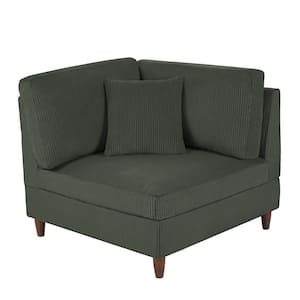 Modern Green Corduroy Fabric Sectional Corner Arm Chair with Wood Legs(Set of 1)