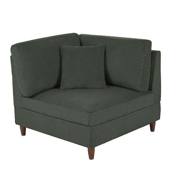 Uixe Modern Green Corduroy Fabric Sectional Corner Armchair with Wood Legs (Set of 1)
