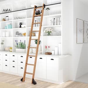 8.92 ft. Red Oak Library Ladder (10 ft. Reach) Black Rolling Ladder Kit with 12 ft. Rail and Horizontal Brackets