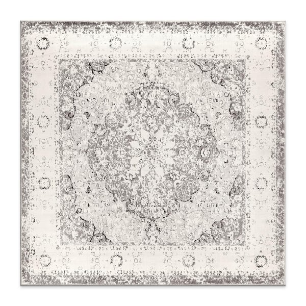 WRG Monaco Gray 6 ft. 6 in. x 6 ft. 6 in. Square Traditional Medallion Area Rug