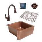 Monet All-in-One Farmhouse 25 in. Single Bowl Copper Kitchen Sink with Pfister Rustic Bronze Faucet and Disposal Drain