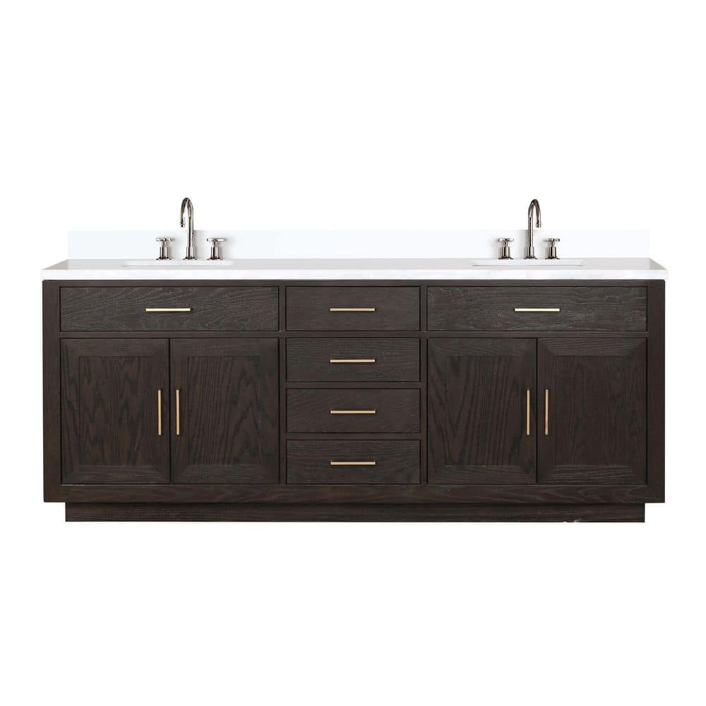 Condor 84 in W x 22 in D Brown Oak Double Bath Vanity with White Quartz Top, and Faucet Set price history on PriceWatchPro