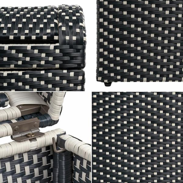happimess - Darla 14.27 Gal. All-Weather Wicker/Metal Swing Top Lid Hideaway Outdoor Trash Can, Dark Navy/White