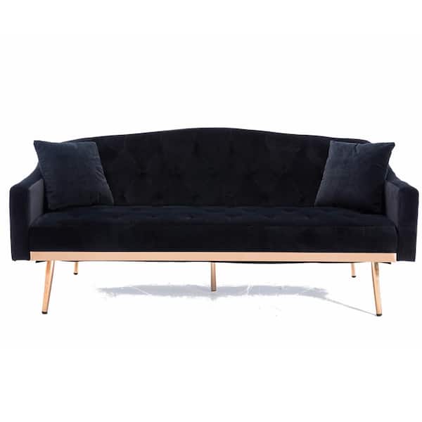 ATHMILE 65.3 in. Accent Black Velvet Loveseat Sofa with Stainless Feet