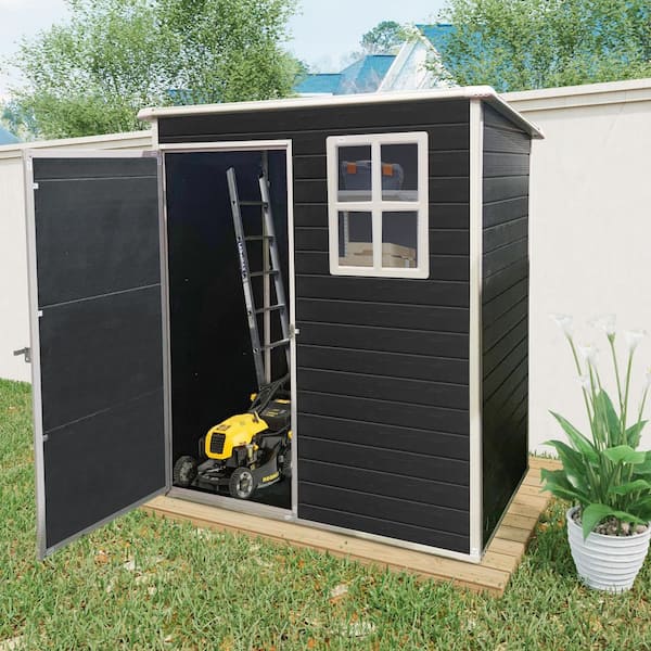 62 in. W x 41 in. D x 72.75 in. H Black Resin Outdoor Storage Cabinet, Utility Shed with Window, Floor