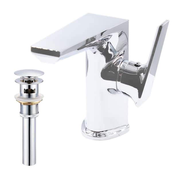 Novatto Miller Single Hole Single-Handle LAV Bathroom Faucet with Pop-Up Overflow Drain in Chrome