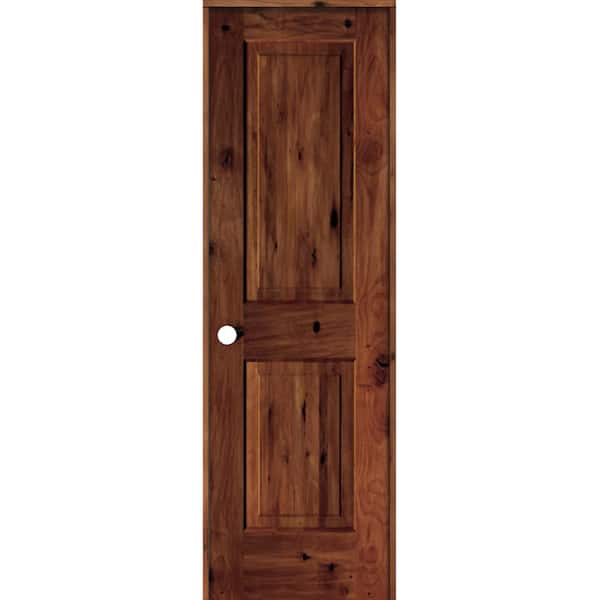Krosswood Doors 18 in. x 96 in. Rustic Knotty Alder Wood 2-Panel Right-Hand/Inswing Red Chestnut Stain Single Prehung Interior Door