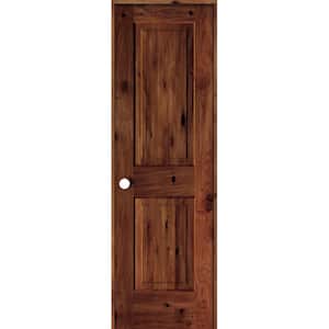 24 in. x 96 in. Rustic Knotty Alder Wood 2 Panel Right-Hand/Inswing Red Chestnut Stain Single Prehung Interior Door