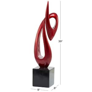 9 in. x 39 in. Red Polystone Swirl Abstract Sculpture with Black Base